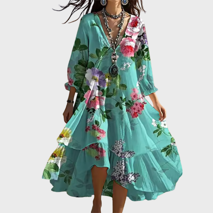 Shanae - Elegante Vestido Midi De Flores