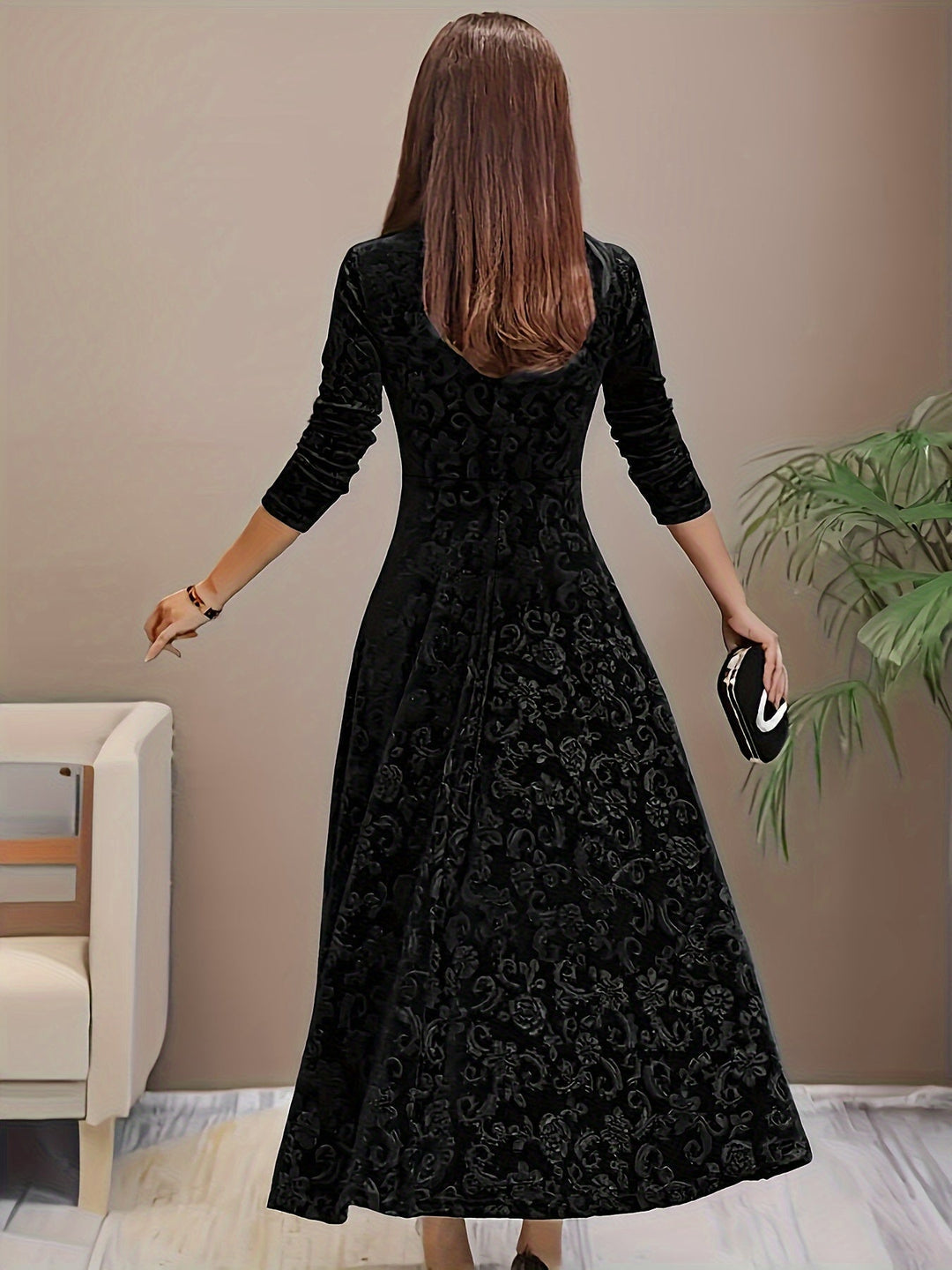 Otsuru - Elegante Vestido De Terciopelo de Manga Larga