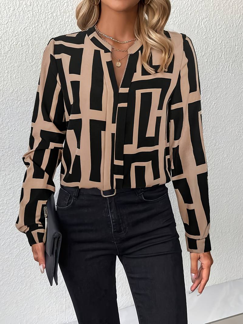Tzipora - Elegante Blusa De Manga Larga Con Estampado Geométrico