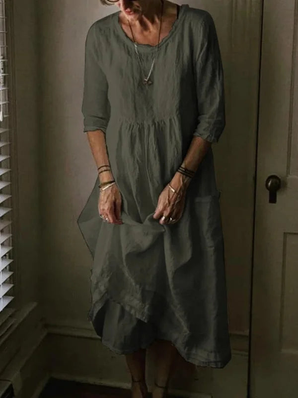 Tasoula - Elegante Vestido De Lino Con Cuello Redondo
