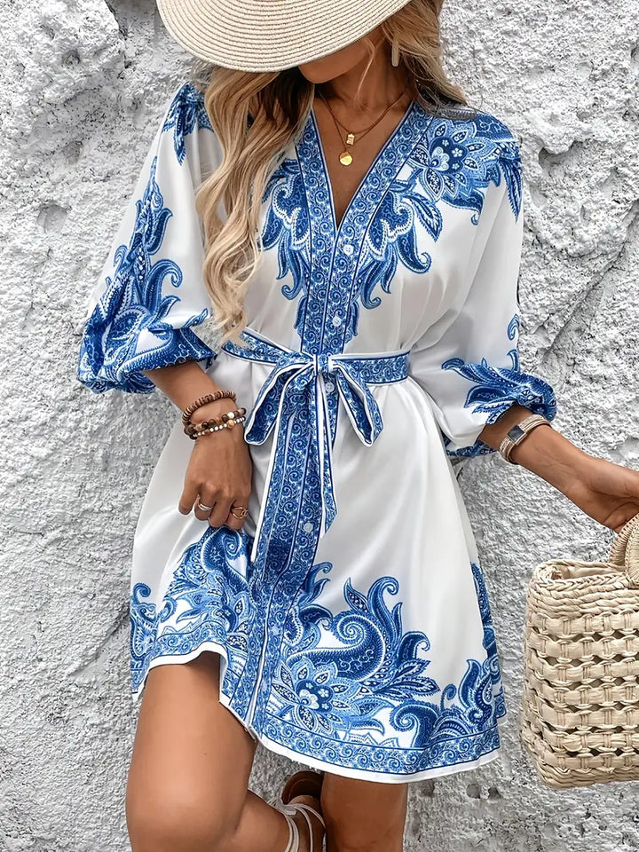 Gwenda - Vestido Evasé Con Estampado De Cachemira y Cuello En V