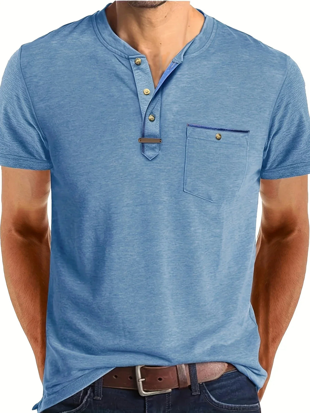 Saxon - Camiseta Elegante De Cuello Redondo Con Bolsillo