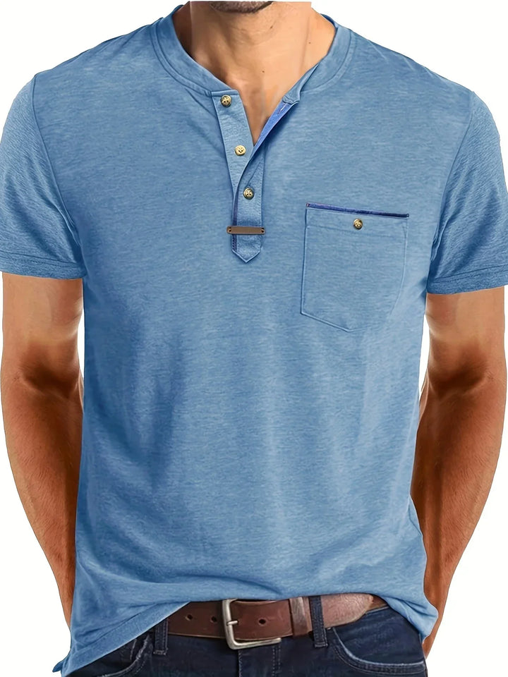 Saxon - Camiseta Elegante De Cuello Redondo Con Bolsillo