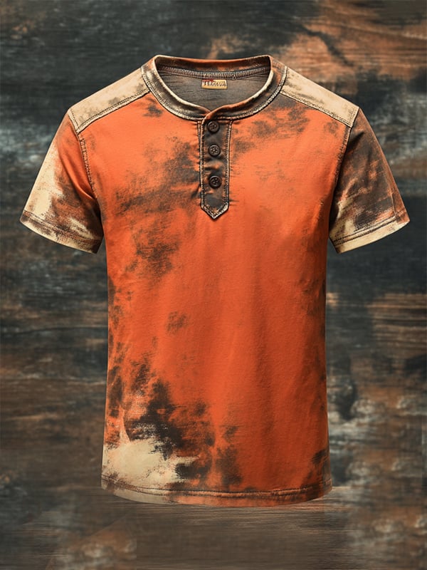 Camiseta De Estilo Vintage Para Hombre Con Estampado Henley y Manga Corta