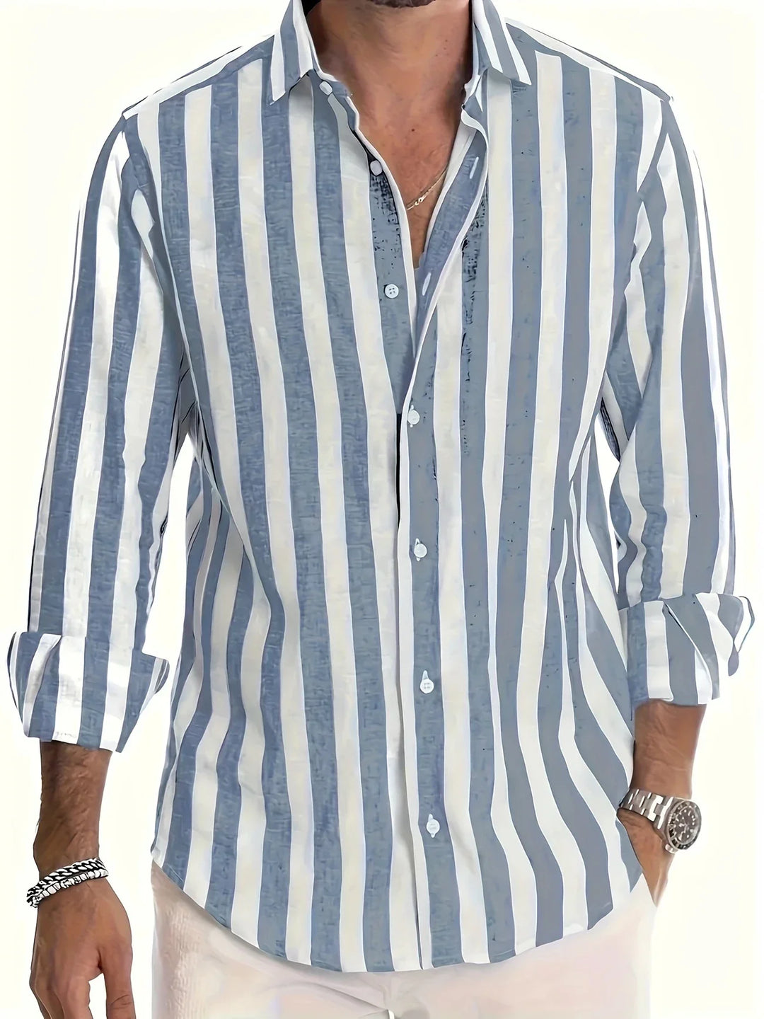 George - Camisa Elegante De Manga Larga a Rayas