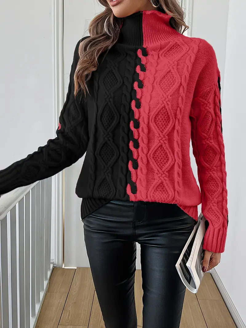 Leovia - Elegante Jersey De Cuello Alto a Rayas