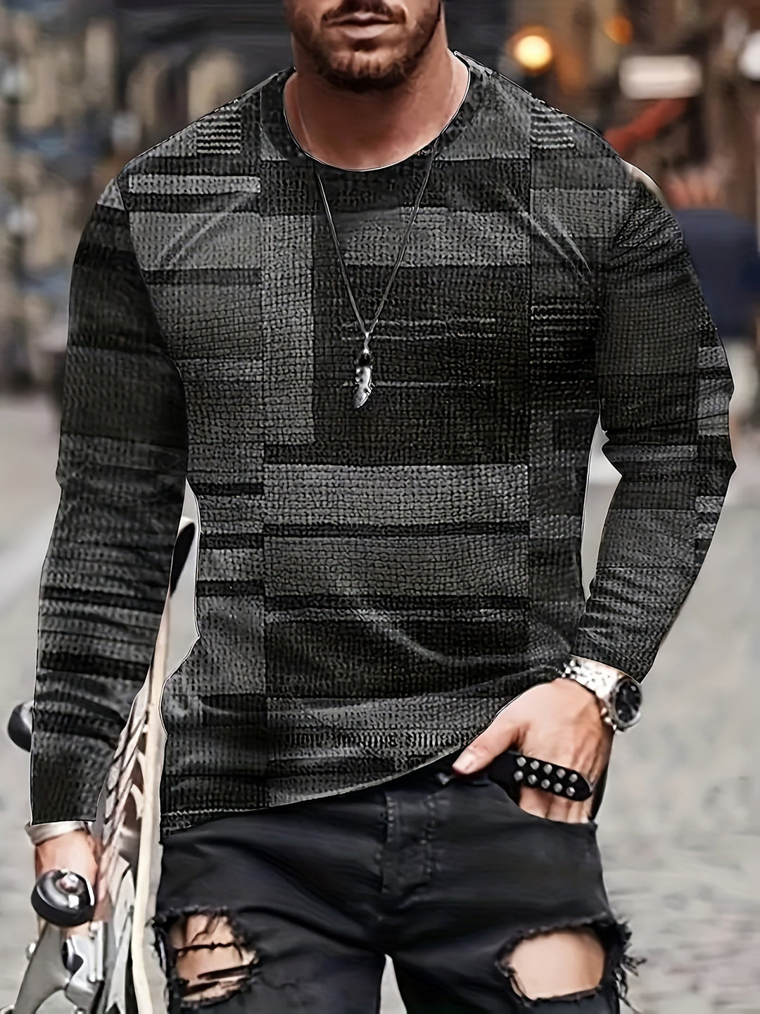 Calvin - Manga Larga Camiseta Con Patrón De Bloques
