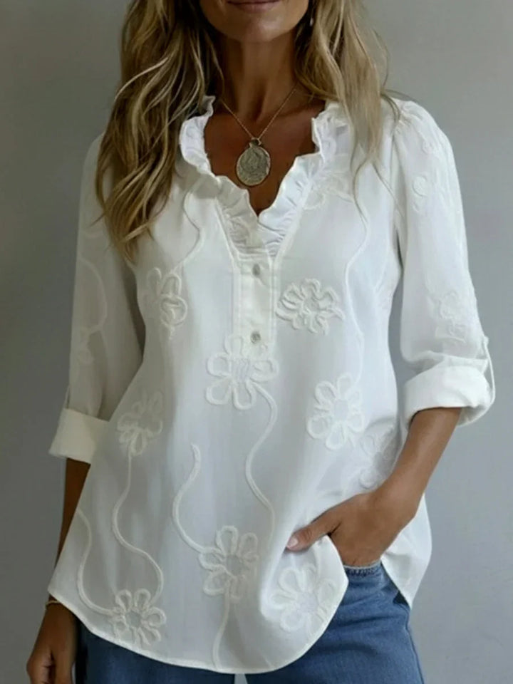 Beatrixa - Camisa Con Cuello Con Volantes y Estampado Floral
