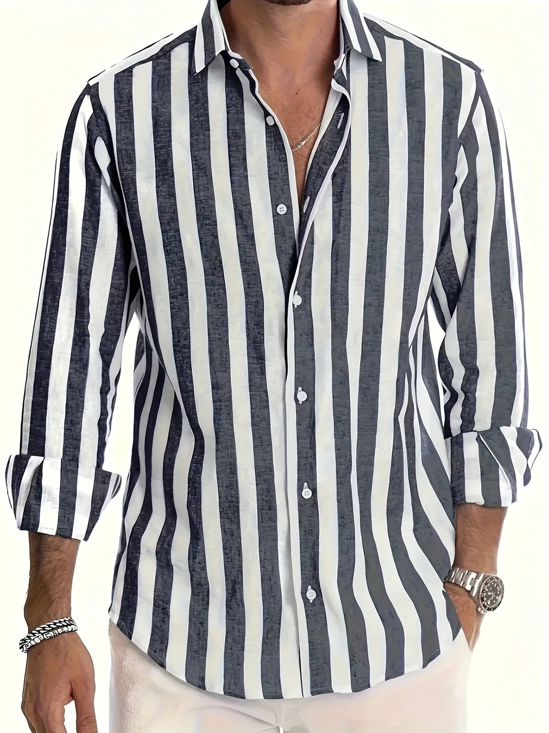 George - Camisa Elegante De Manga Larga a Rayas