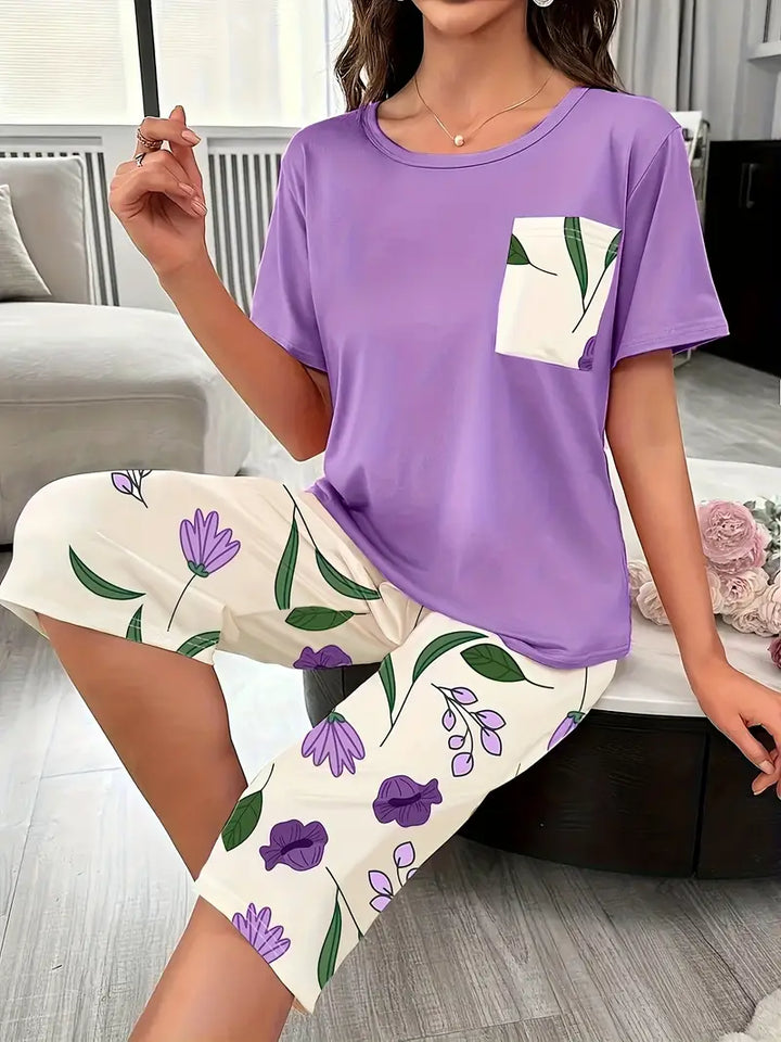 Kinsley - Conjunto Cómodo De Ropa De Estar Por Casa Con Estampado De Flores