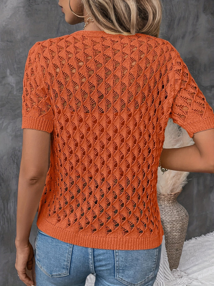 Angelique - Elegante Jersey De Manga Corta Con Encaje Y Escote En V