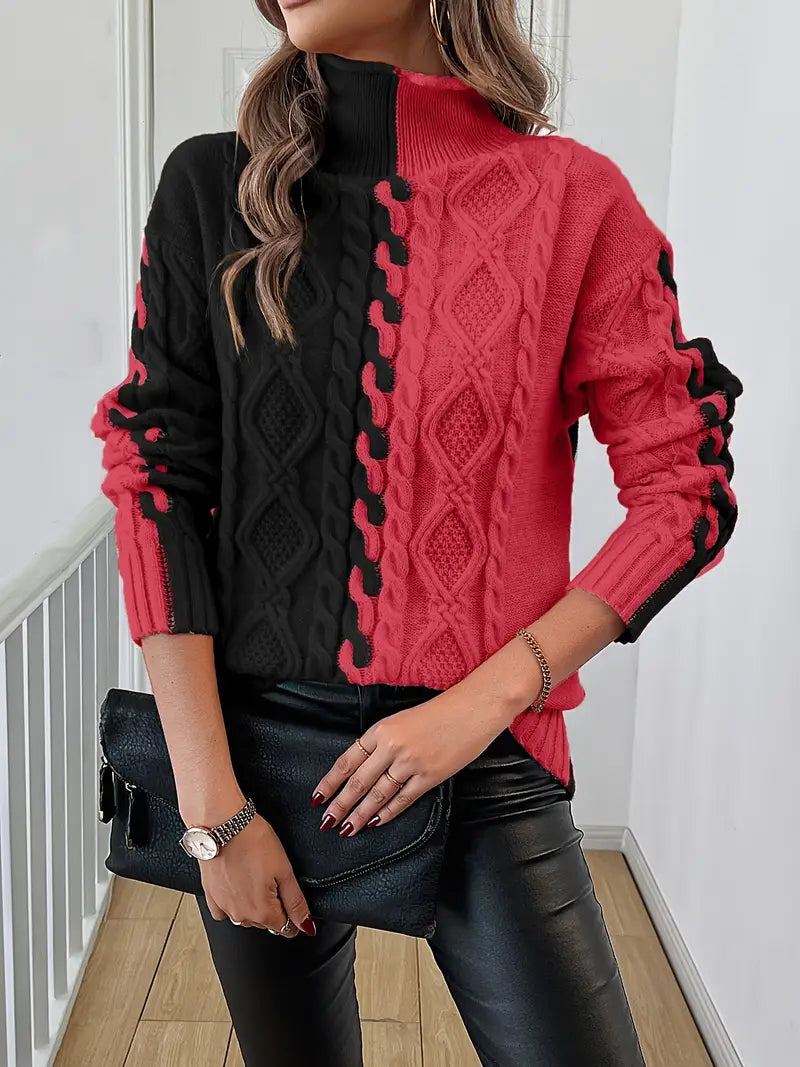 Leovia - Elegante Jersey De Cuello Alto a Rayas