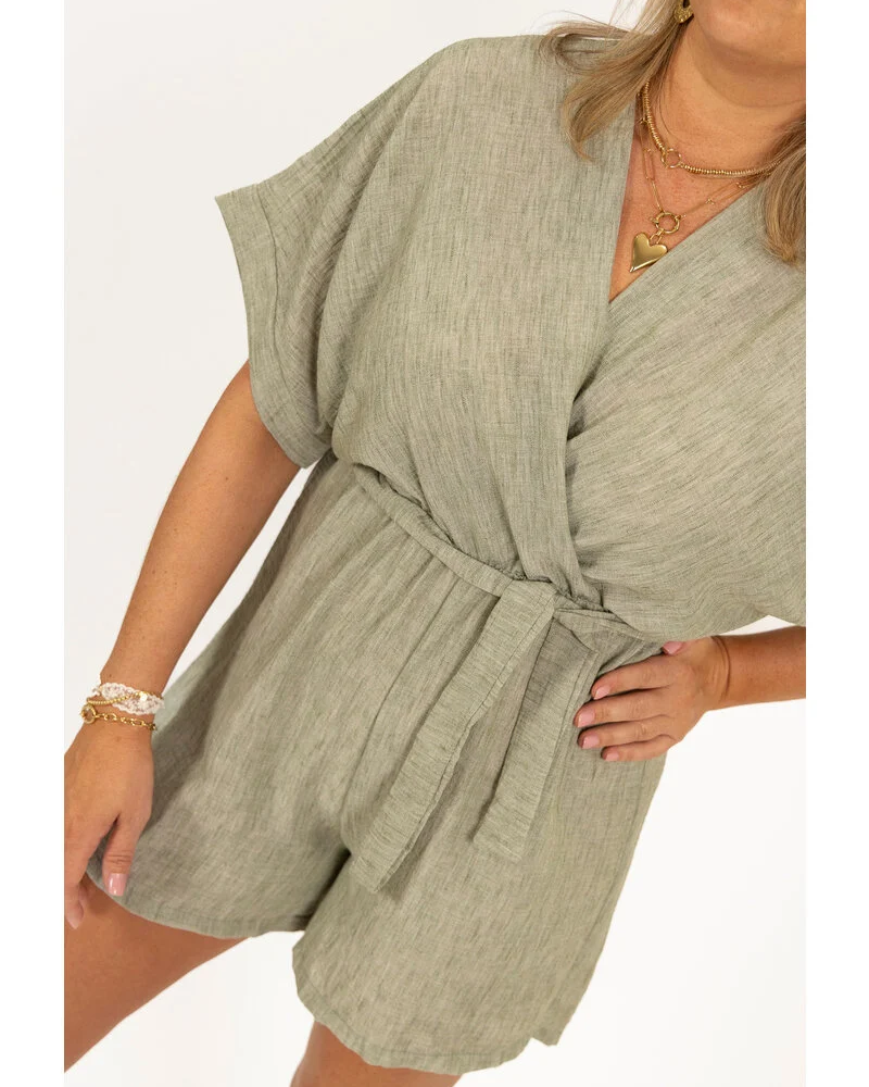 Lerusik - Playsuit De Lino De Manga Corta