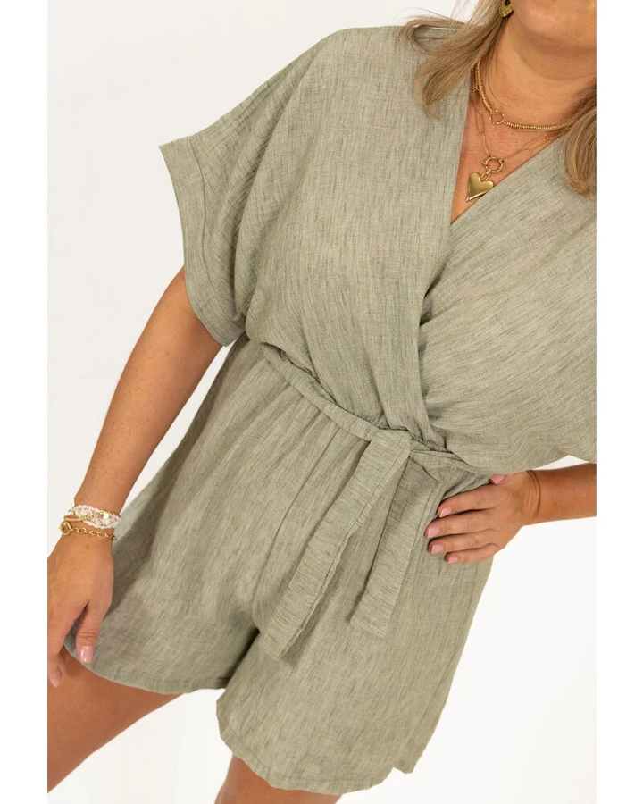 Lerusik - Playsuit De Lino De Manga Corta