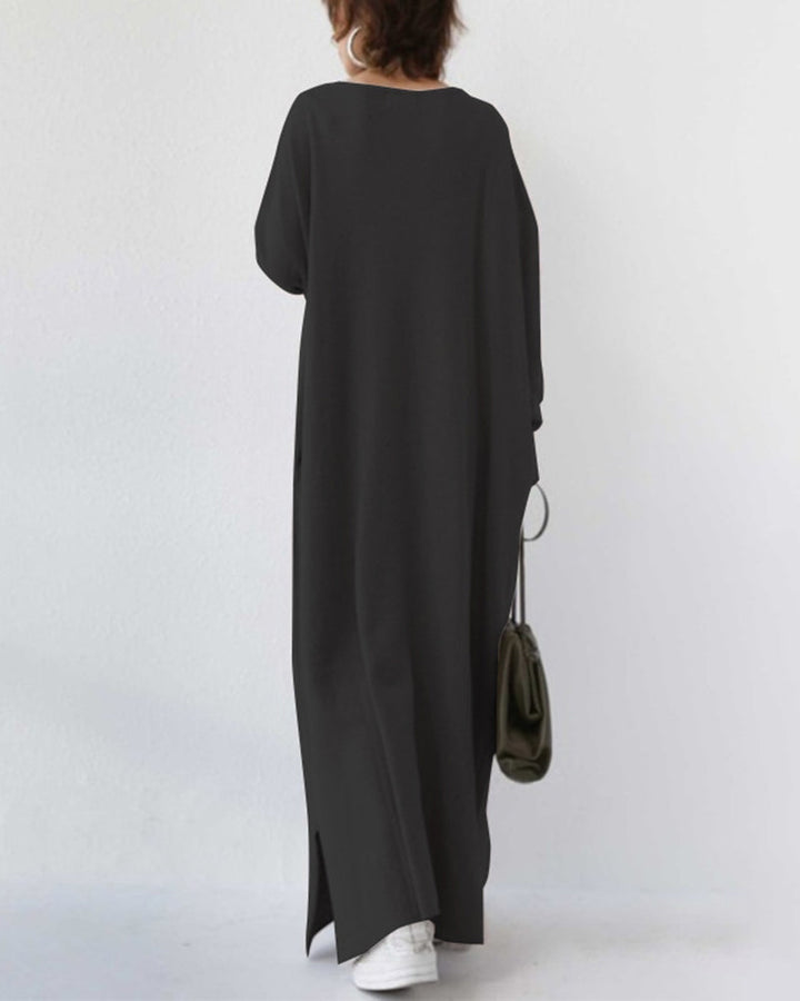 Bonita - Vestido Largo De Manga Larga Con Cuello En V a La Moda