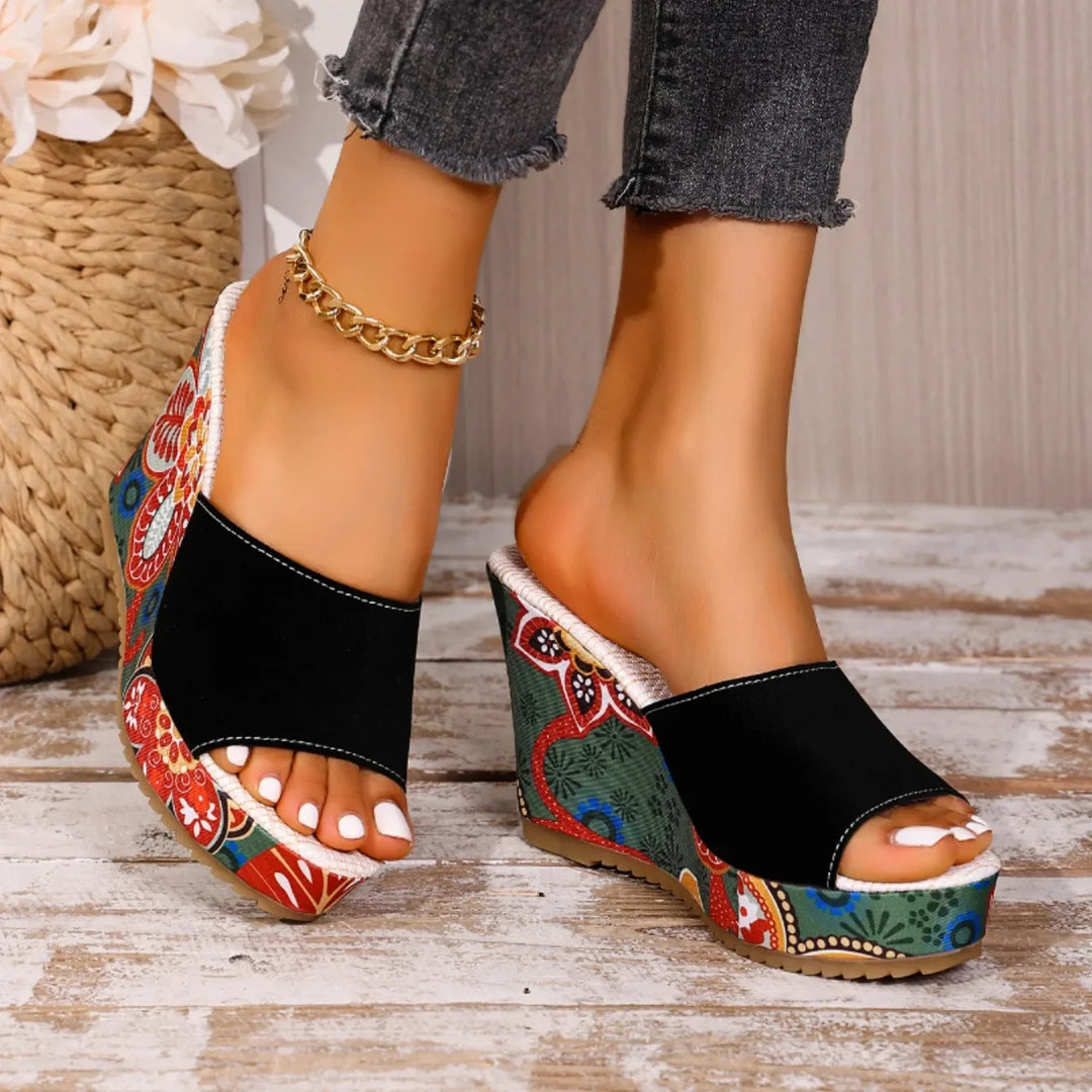 Laerke - Sandalias Con Cuña y Estampado Floral