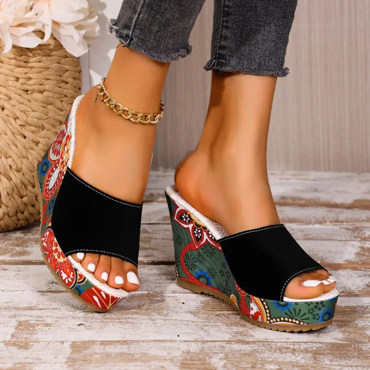 Laerke - Sandalias Con Cuña y Estampado Floral