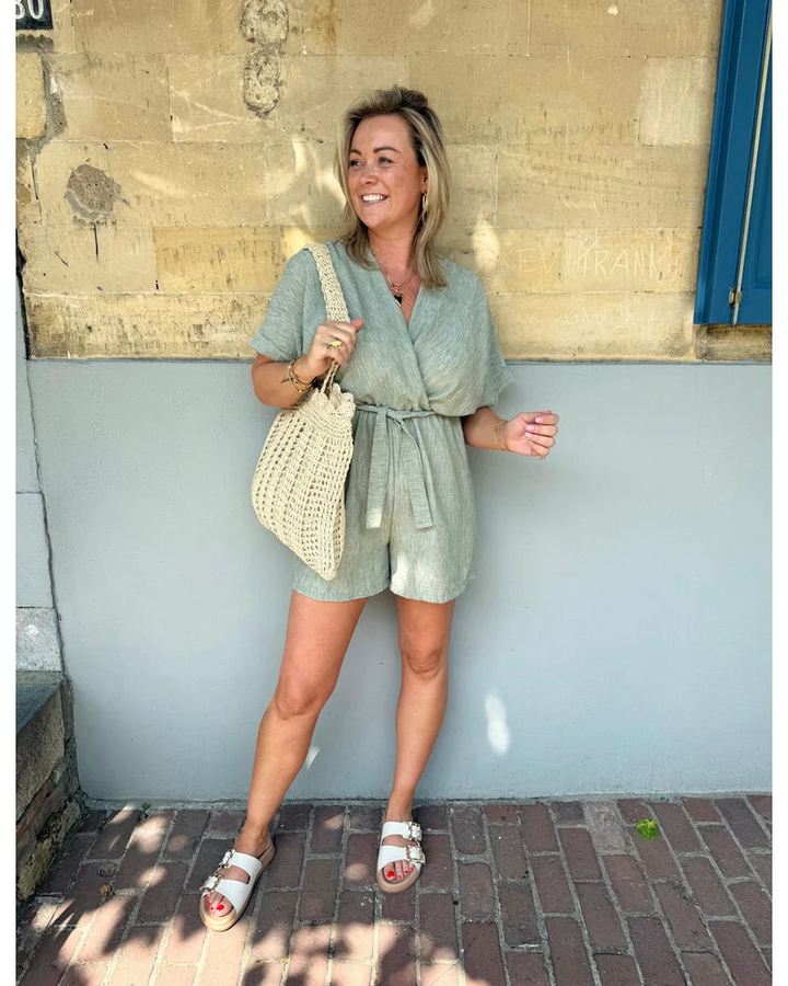 Lerusik - Playsuit De Lino De Manga Corta