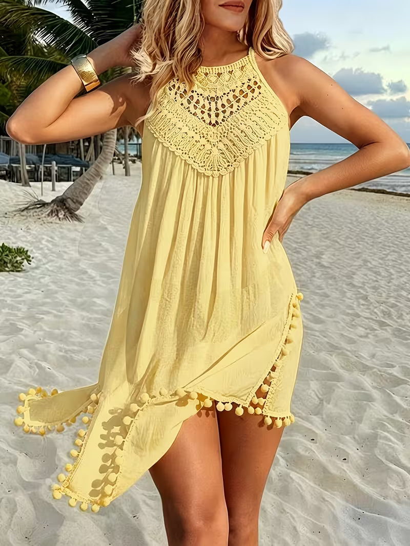 Shiena - Elegante Vestido De Encaje De Ganchillo Con Cuello Halter
