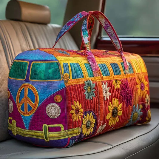 RetroBloom - Bolsa de Viaje Acolchada con Estampado Vintage de Autocaravana