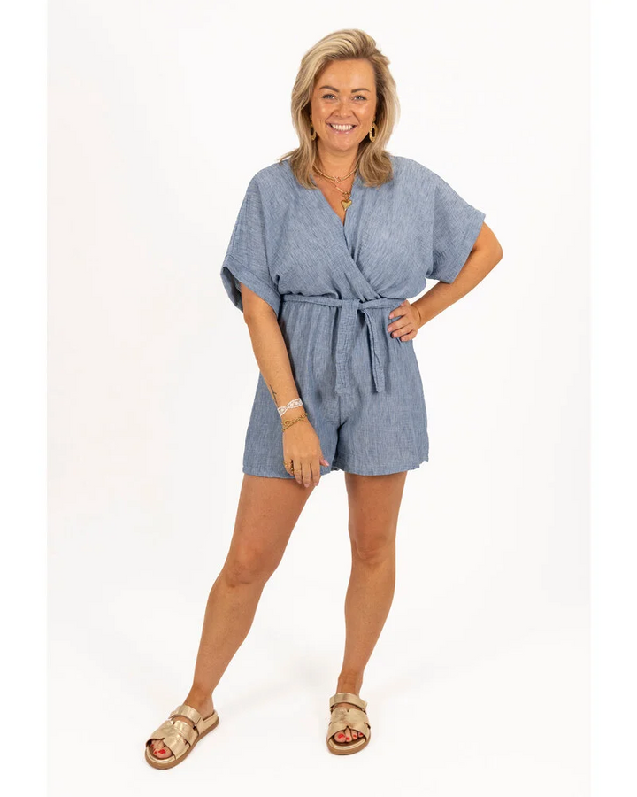 Lerusik - Playsuit De Lino De Manga Corta