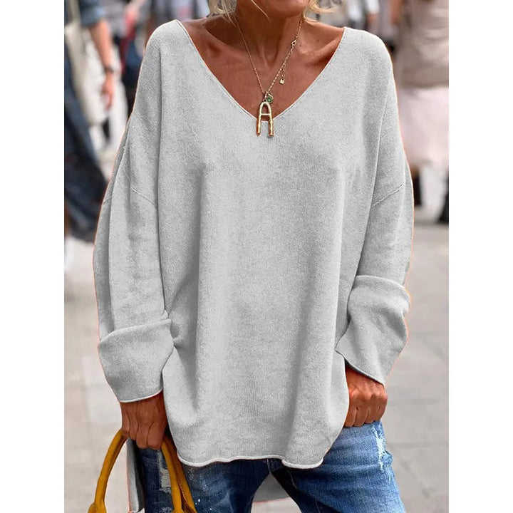 Paola - Elegante Top De Manga Larga Con Cuello en V Holgado