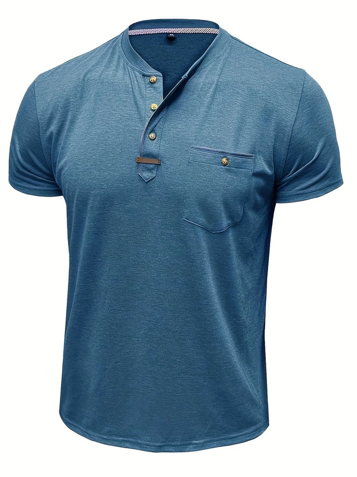Saxon - Camiseta Elegante De Cuello Redondo Con Bolsillo
