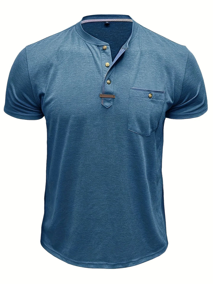Saxon - Camiseta Elegante De Cuello Redondo Con Bolsillo