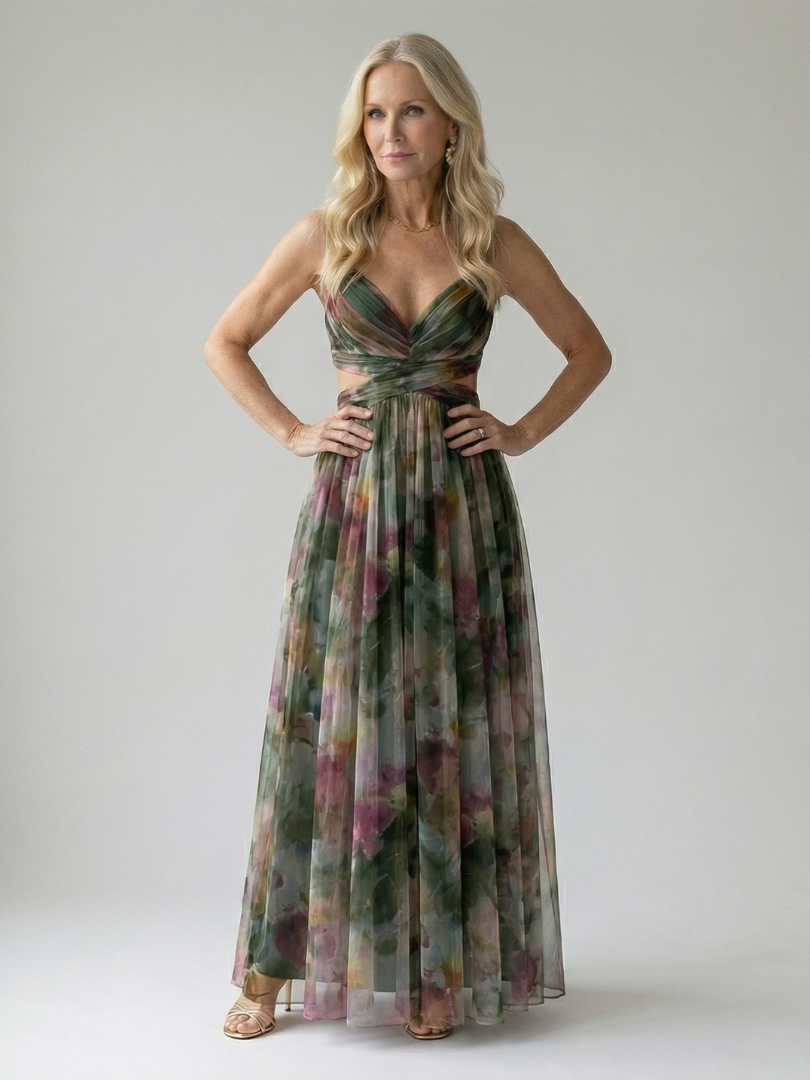Xeenia - Elegante Vestido Largo De Gasa Con Aberturas