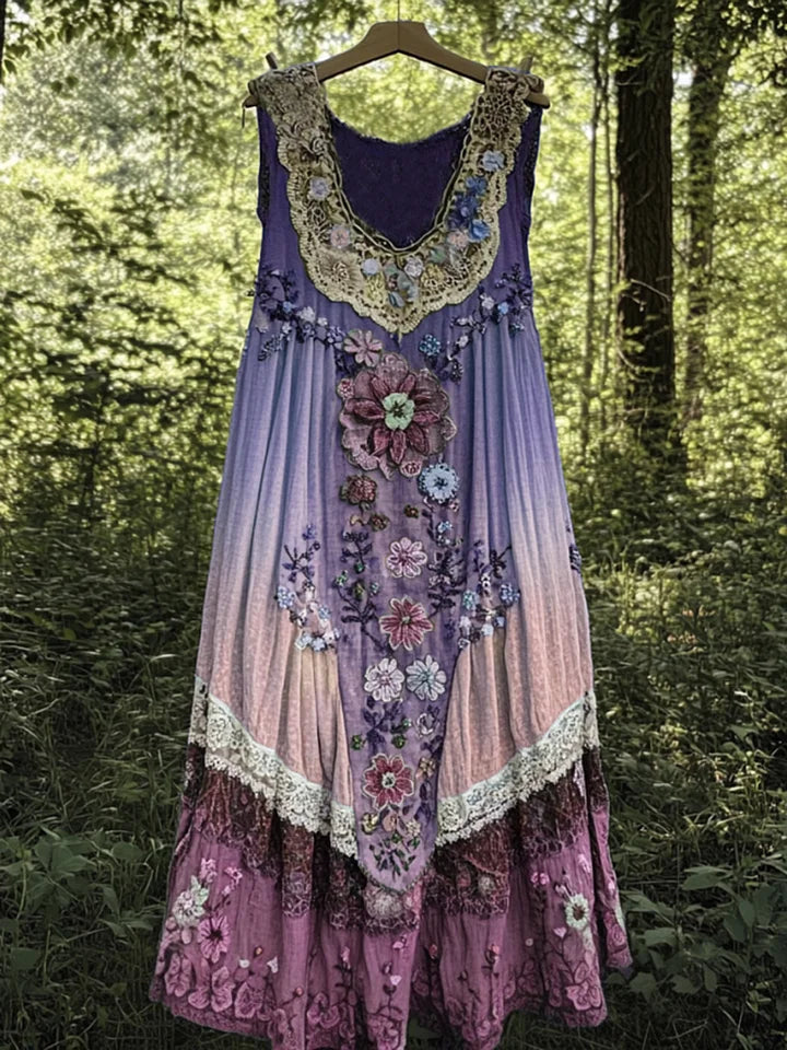 Evabella - Vestido Camiseta De Lino Con Diseño Patchwork