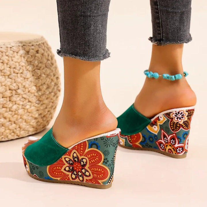 Laerke - Sandalias Con Cuña y Estampado Floral