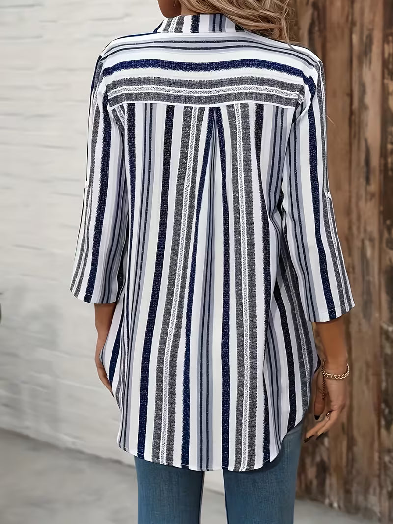 Elika - Camiseta Holgada a Rayas Con Cuello en V