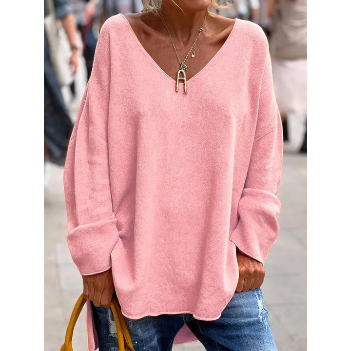 Paola - Elegante Top De Manga Larga Con Cuello en V Holgado