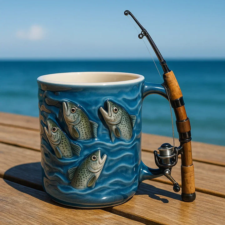 TideRoast - Taza de Pesca con Mango en forma de caña de pescar Miniatura