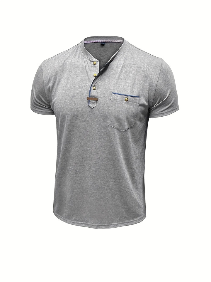 Saxon - Camiseta Elegante De Cuello Redondo Con Bolsillo