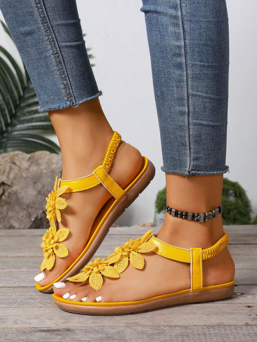 Arabela - Sandalias Ortopédicas Con Flores Aplicadas