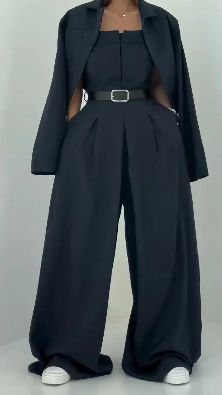 Lavara - Conjunto De Blazer Corto y Pantalón Ancho