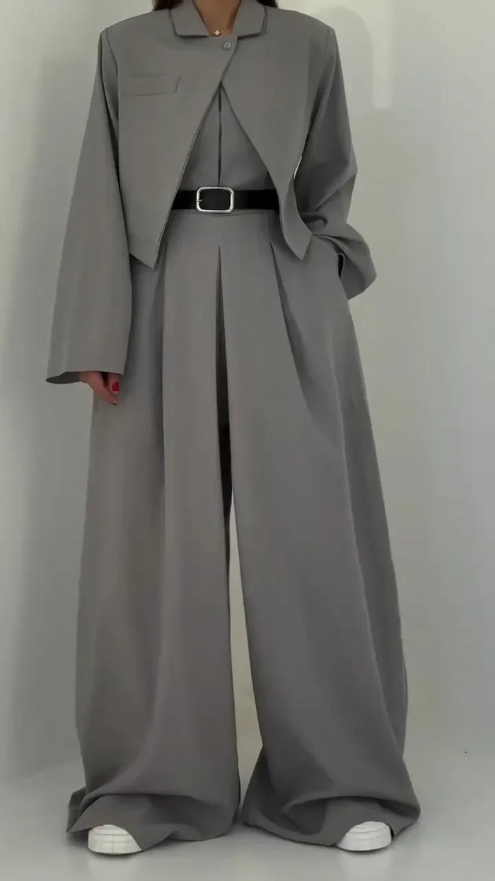 Lavara - Conjunto De Blazer Corto y Pantalón Ancho
