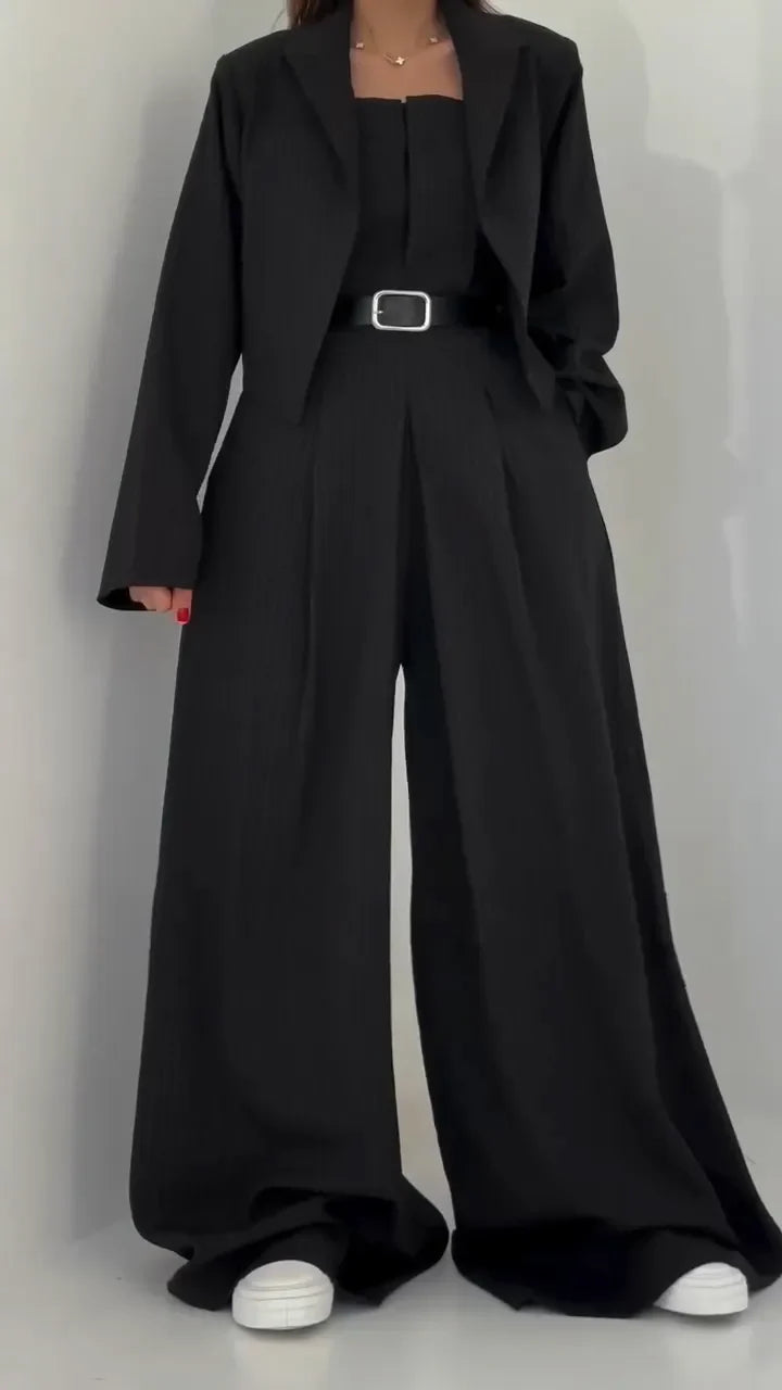Lavara - Conjunto De Blazer Corto y Pantalón Ancho