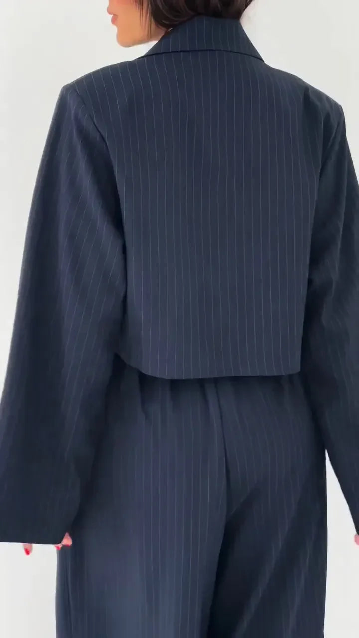Lavara - Conjunto De Blazer Corto y Pantalón Ancho