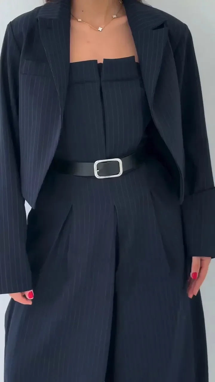 Lavara - Conjunto De Blazer Corto y Pantalón Ancho