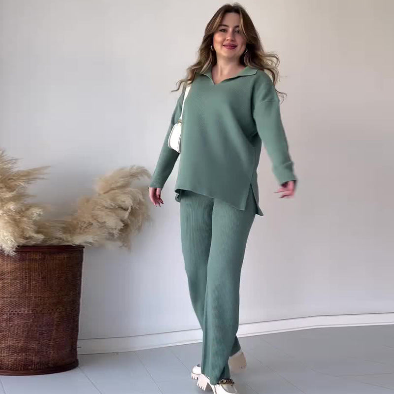Alyana – Conjunto de Dos Piezas de Punto Acanalado Para Estar Por Casa