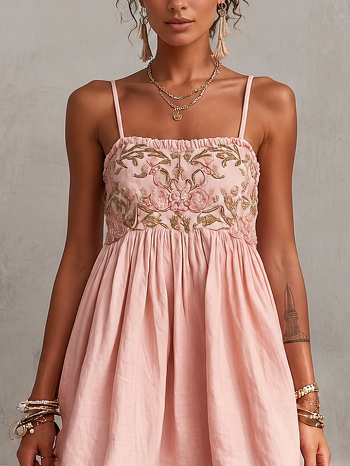 Merisha - Minivestido De Lino Y Algodón Bordado