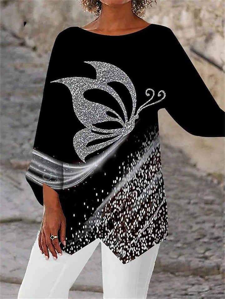 Soraya - Cuello redondo Y Manga Larga Camisa Estampada