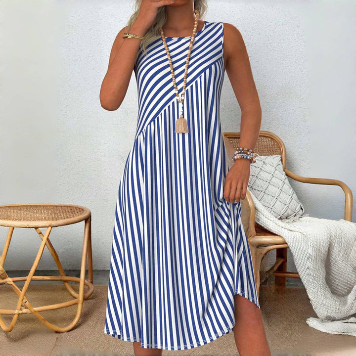 Emeely - Vestido Informal Sin Mangas A Rayas
