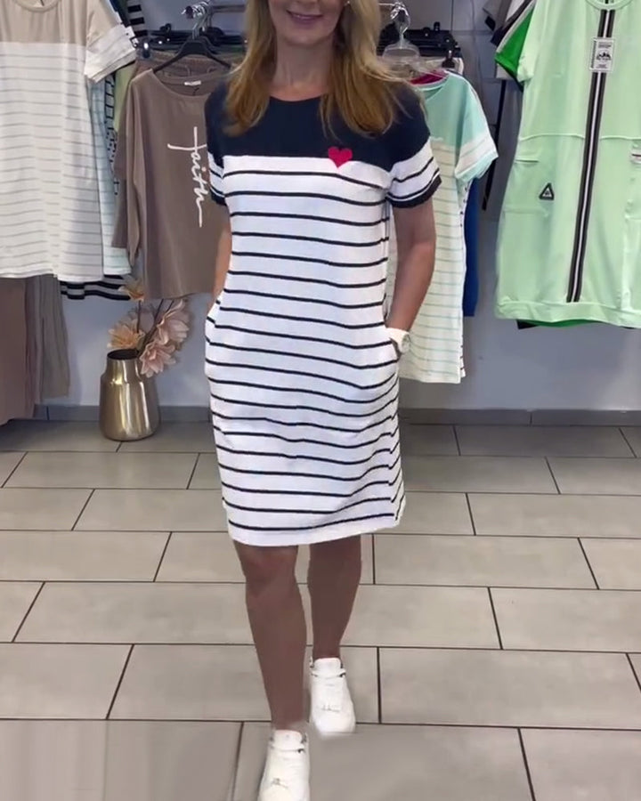 Luella - Vestido Informal De Rayas Con Cuello Redondo