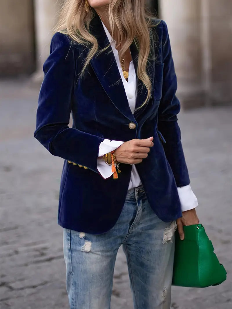 Elīna - Blazer De Terciopelo a La Moda