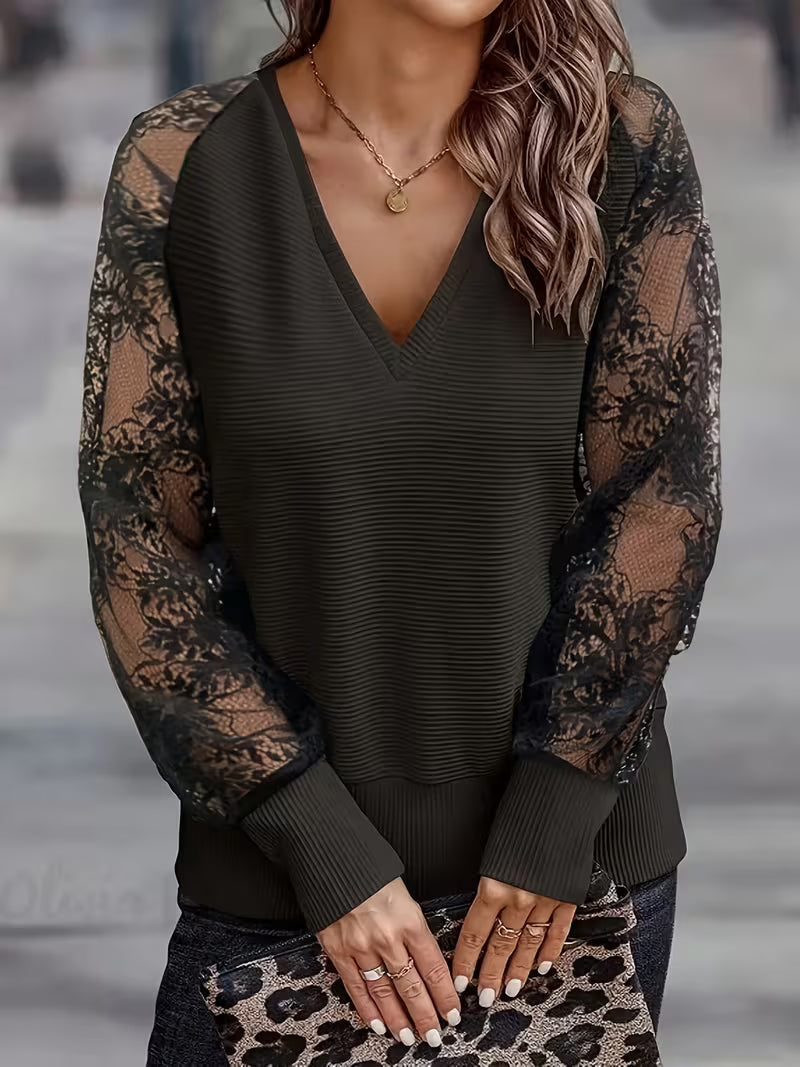 Brunelle - Top Informal De Encaje Holgado Con Cuello en V