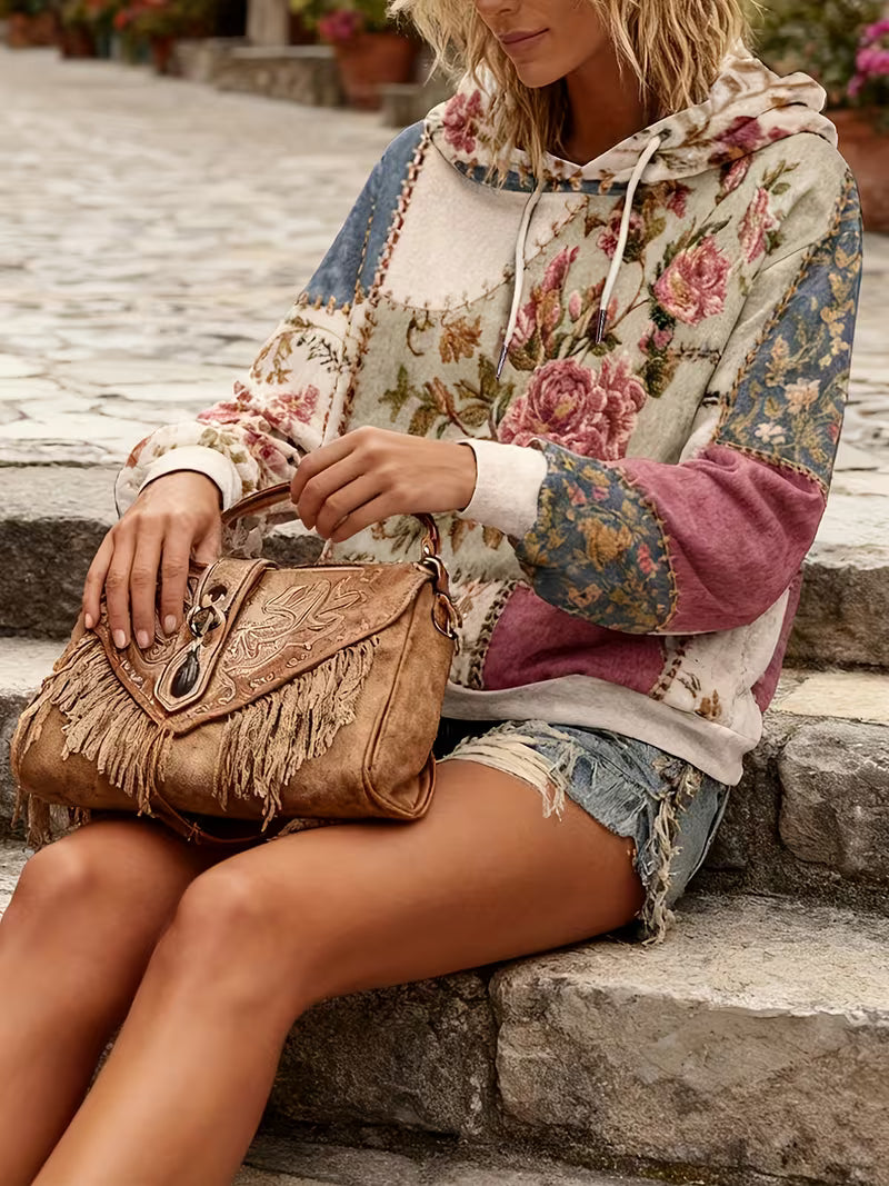 Norella - Sudadera Con Capucha De Manga Larga Y Diseño Floral De Patchwork