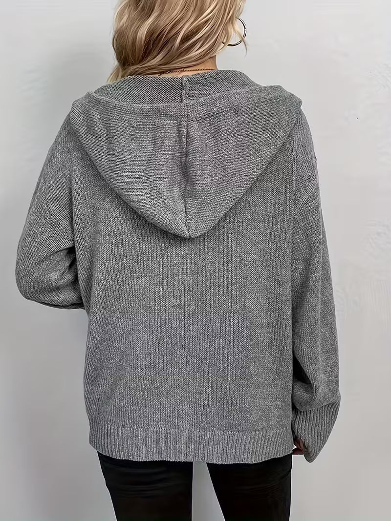 Karalina - Cárdigan Con Capucha y Botones Delanteros De Punto Trenzado